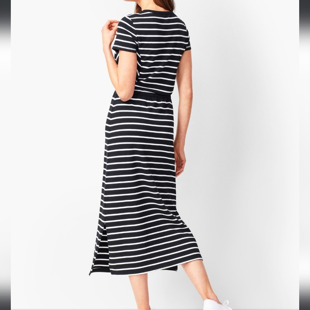 Talbots Navy and White Striped Midi Dress